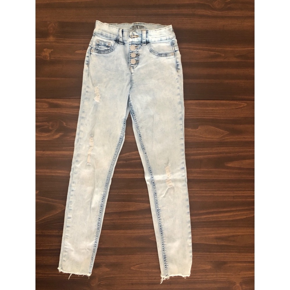 Justice Girls US Size 10 Button Fly Raw Edge Acid Wash Jeans